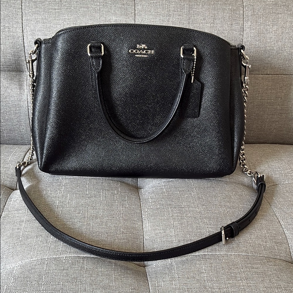 NWT Coach Black Satchel with Pebbled Leather and Silver Hardware
